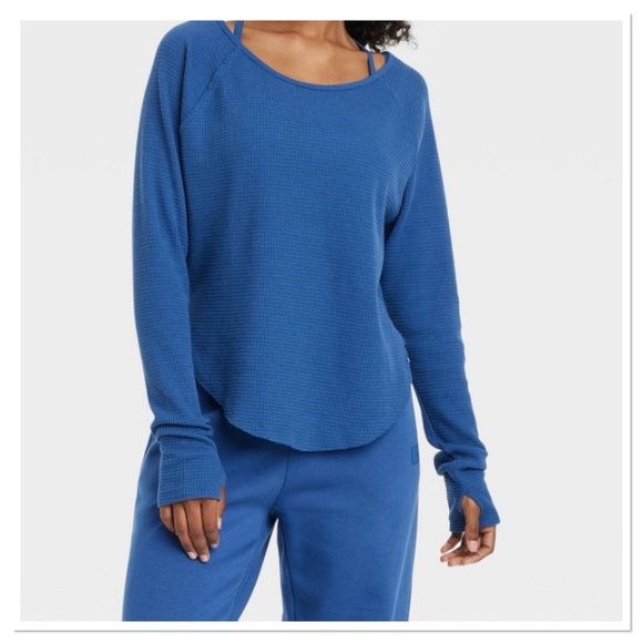 JoyLab Tops - Women’s Blue Waffle Knit Leggings Friendly Top Joy Lab